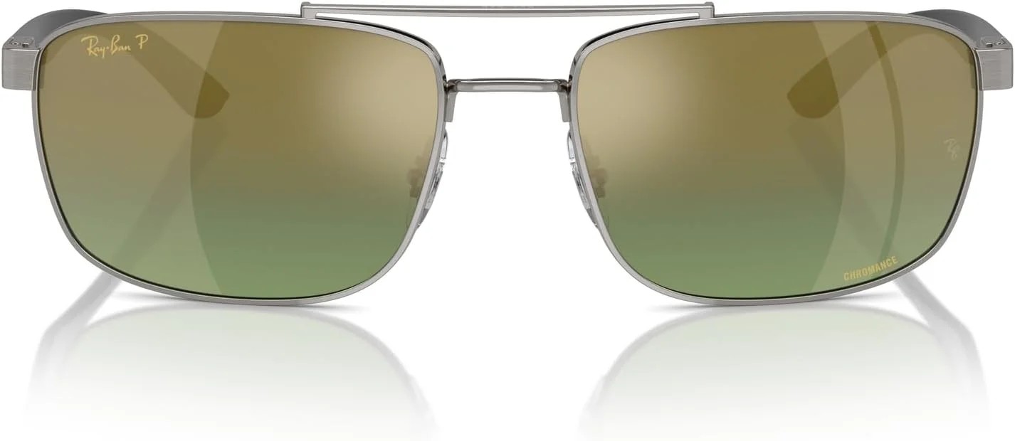 عینک آفتابی مربعی унисекс Ray-Ban 0RB3737CH، خاکستری تفنگی/آینه ای سبز طلایی پلاریزه