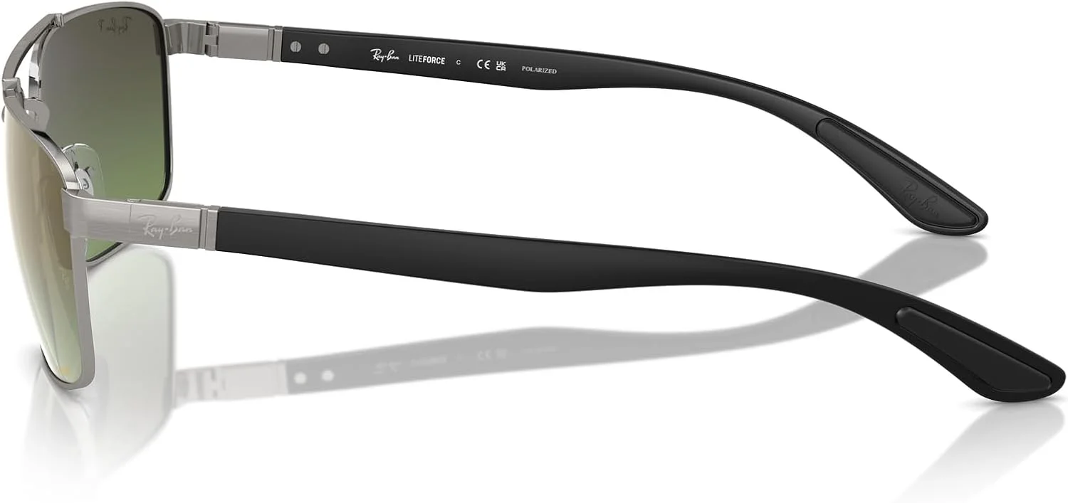 عینک آفتابی مربعی унисекс Ray-Ban 0RB3737CH، خاکستری تفنگی/آینه ای سبز طلایی پلاریزه