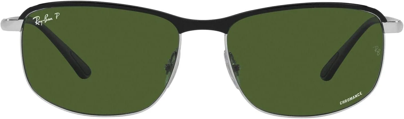 عینک آفتابی RB3671CH، مشکی روی نقره ای/سبز تیره پلاریزه، 60 میلی متر