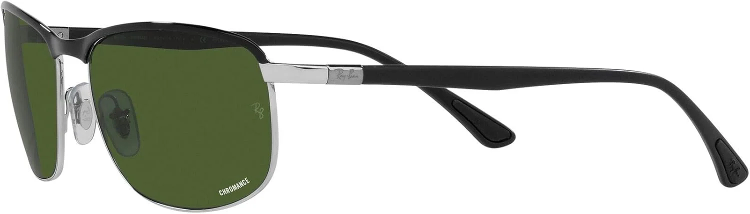 عینک آفتابی RB3671CH، مشکی روی نقره ای/سبز تیره پلاریزه، 60 میلی متر