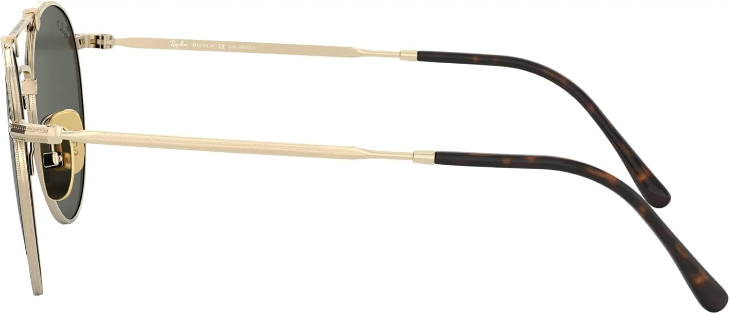 عینک آفتابی унисекс ری-بن، فریم طلایی، عدسی های پلاریزه سبز کلاسیک G-15، سایز 50 میلی متر