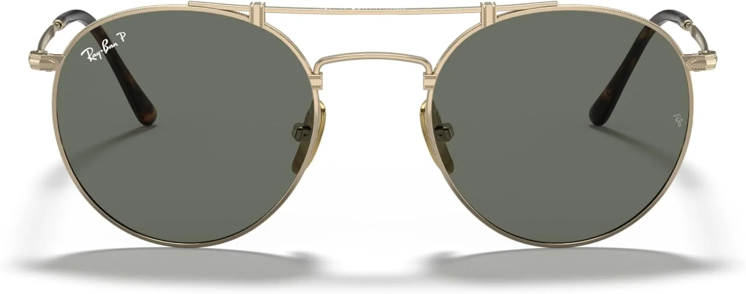 عینک آفتابی унисекс ری-بن، فریم طلایی، عدسی های پلاریزه سبز کلاسیک G-15، سایز 50 میلی متر