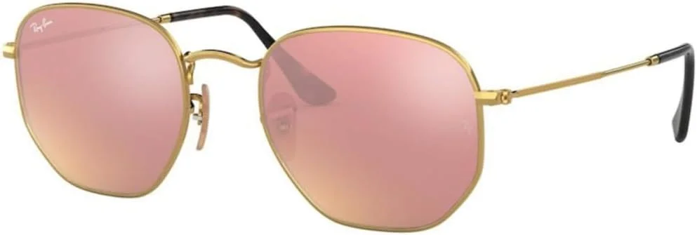 عینک آفتابی ری-بن عدسی های تخت شش ضلعی طلایی مسی آینه ای