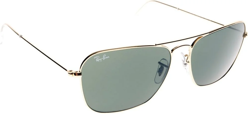 عینک آفتابی ری-بن مدل Caravan RB3136 001 با فریم طلایی و لنز سبز خاکستری سایز 55