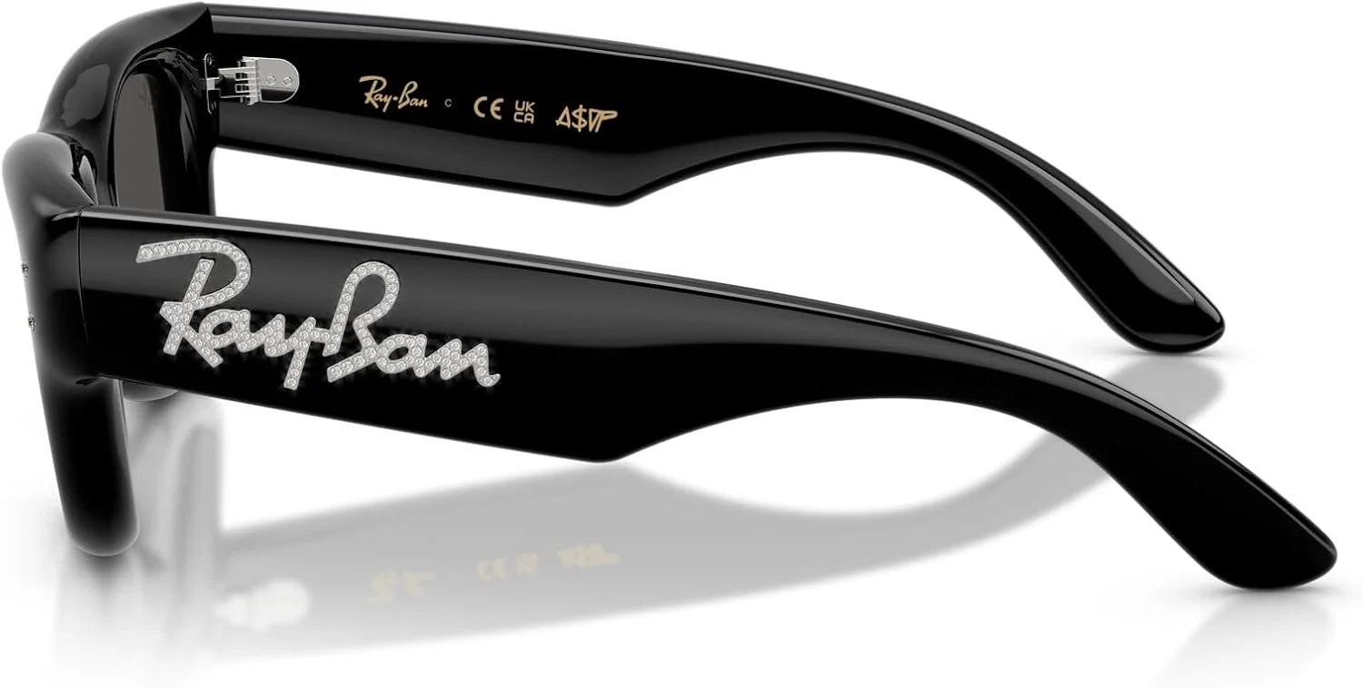 عینک آفتابی مربعی ری-بن مدل RB4940B Wayfarer Puffer Collection با همکاری A$AP Rocky، مشکی با نگین/خاکستری تیره، 47 میلی متر