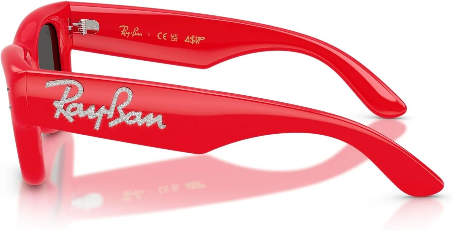 عینک آفتابی مربعی ری-بن مدل RB4940B Wayfarer Puffer Blacked Out Collection با طراحی A$AP Rocky، قرمز با نگین/خاکستری تیره، 47 میلی‌متر