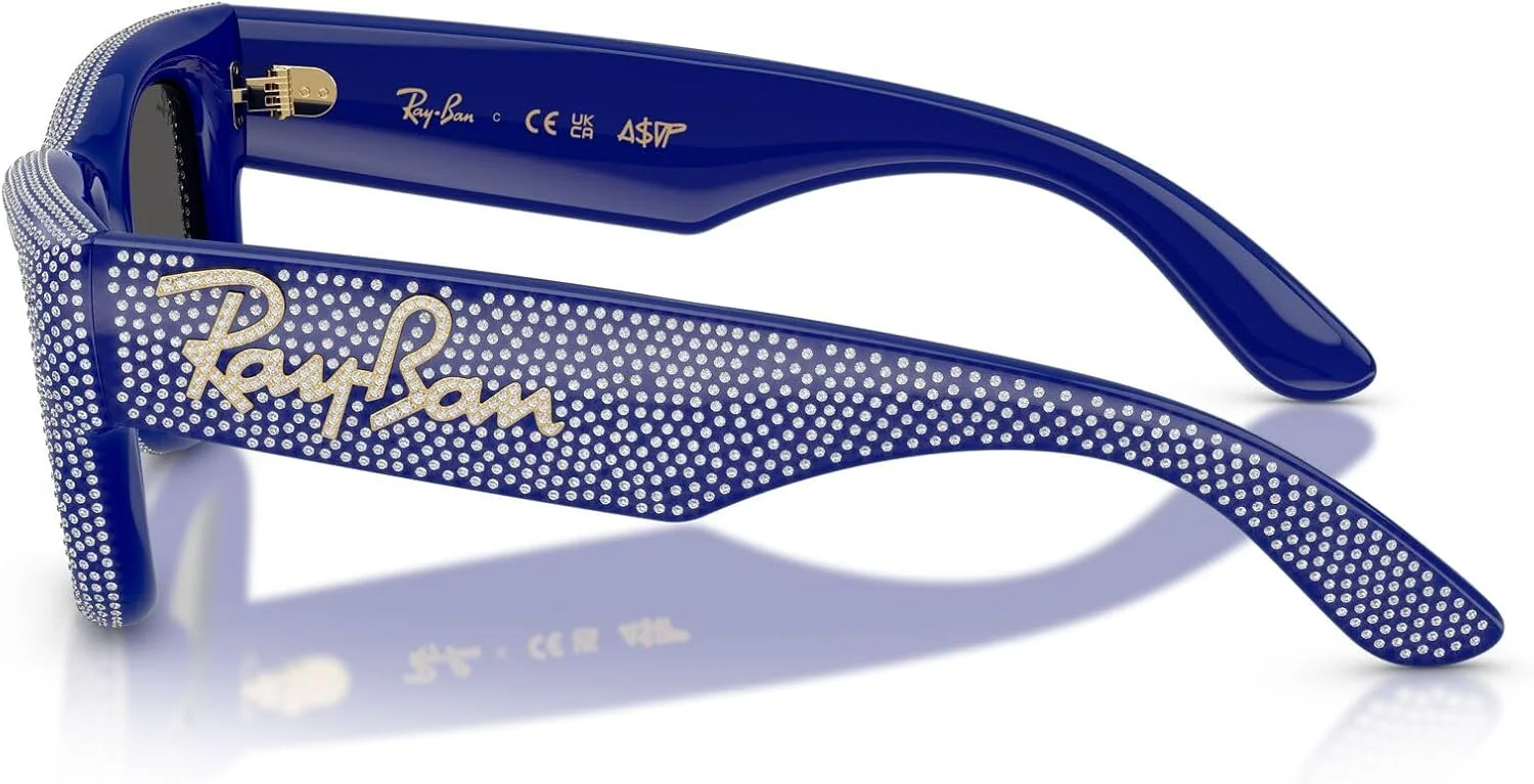 عینک آفتابی مربعی ری-بن مدل RB4940BP Wayfarer Puffer Blacked Out Collection با طراحی A$AP Rocky، آبی با سنگ‌دوزی/خاکستری تیره، سایز 47 میلی‌متر