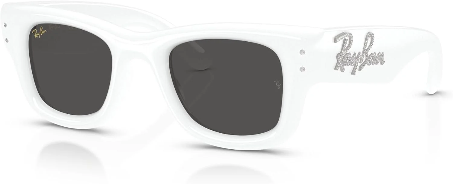 عینک آفتابی مربعی ری بن مدل RB4940B Wayfarer Puffer Blacked Out Collection از A$AP Rocky، سفید با نگین/خاکستری تیره، 47 میلی متر