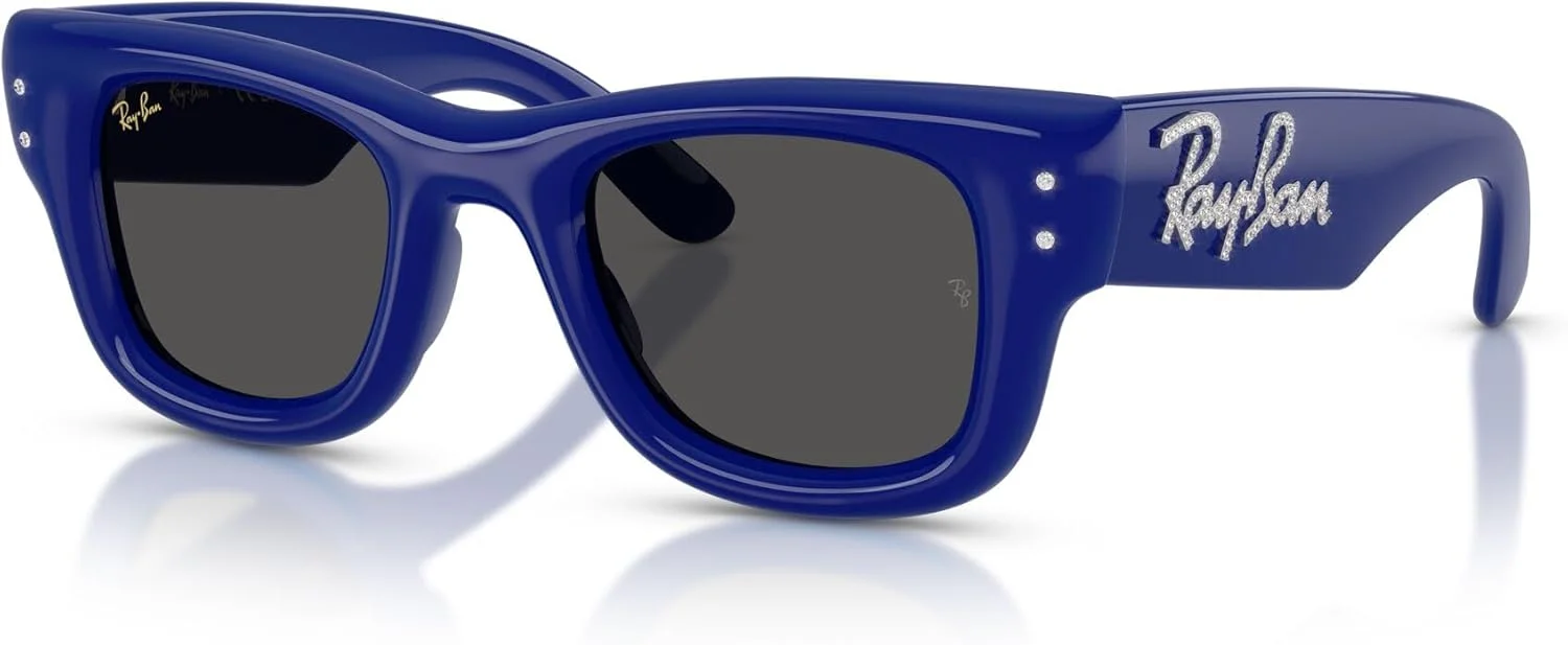 عینک آفتابی مربعی ری-بن RB4940B Wayfarer Puffer Blacked Out Collection اثر A$AP Rocky، آبی با نگین/خاکستری تیره، 47 میلی متر