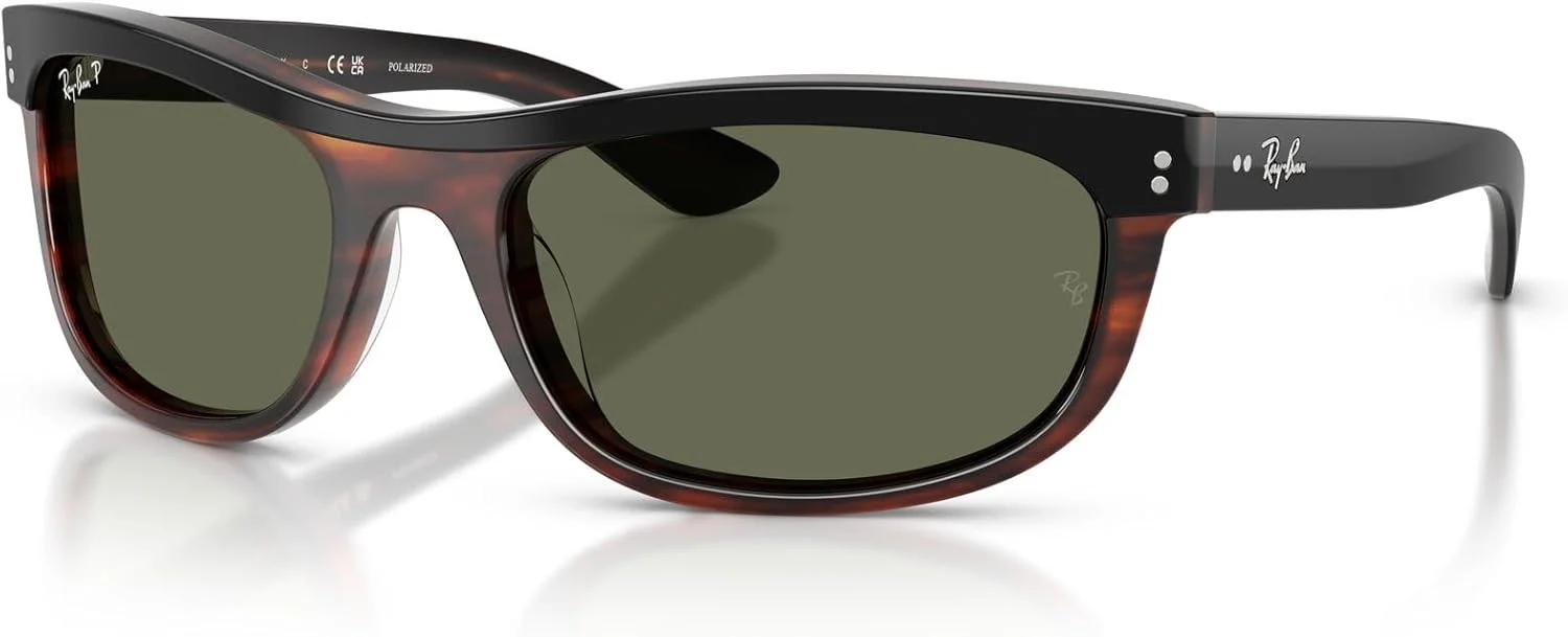 عینک آفتابی مستطیلی ری-بن RB2489 Street Neat II، مشکی روی هاوانا/سبز پلاریزه، 62 میلی متر