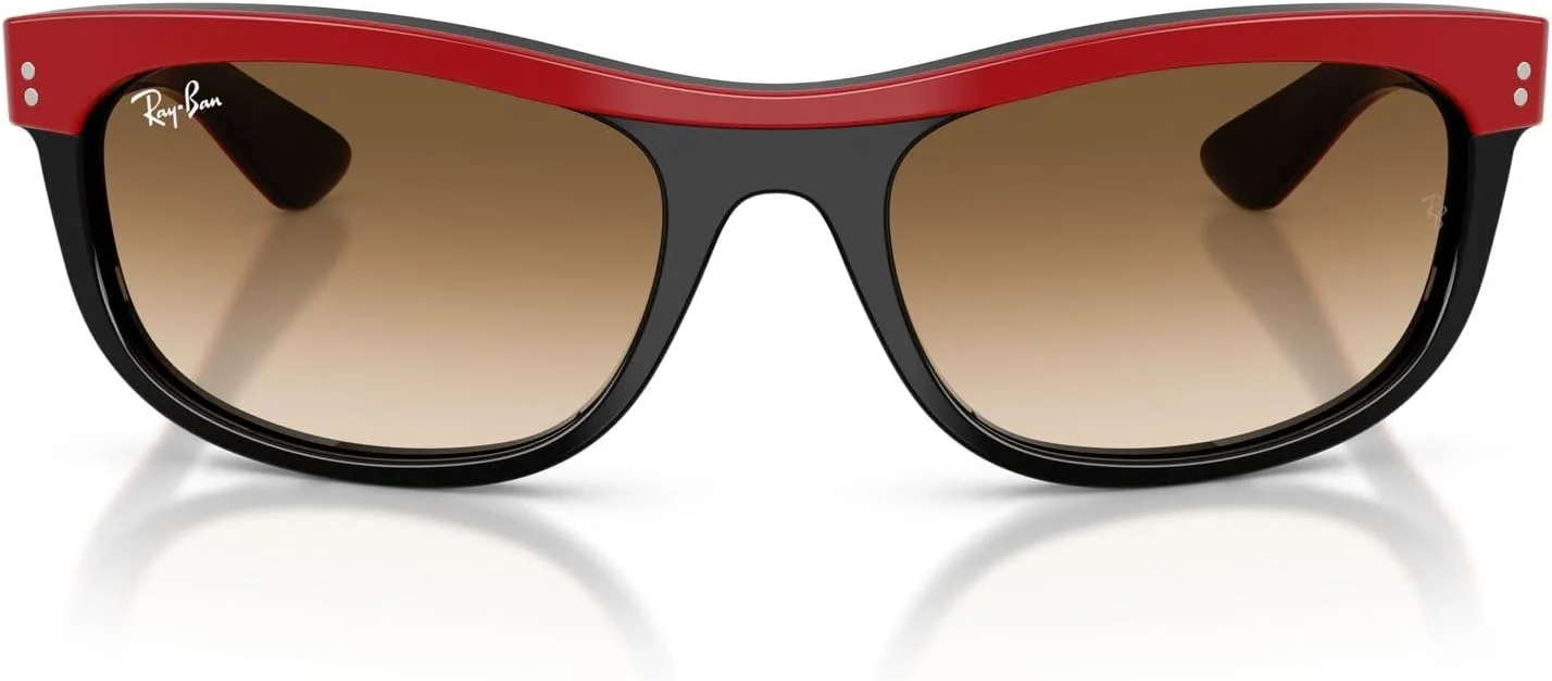 عینک آفتابی مستطیلی ری-بن مدل RB2489 Street Neat II، قرمز روی مشکی/قهوه ای تدریجی شفاف، 62 میلی متر