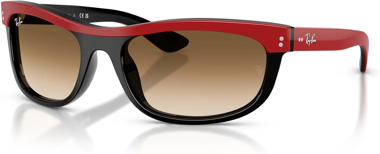 عینک آفتابی مستطیلی ری-بن مدل RB2489 Street Neat II، قرمز روی مشکی/قهوه ای تدریجی شفاف، 62 میلی متر