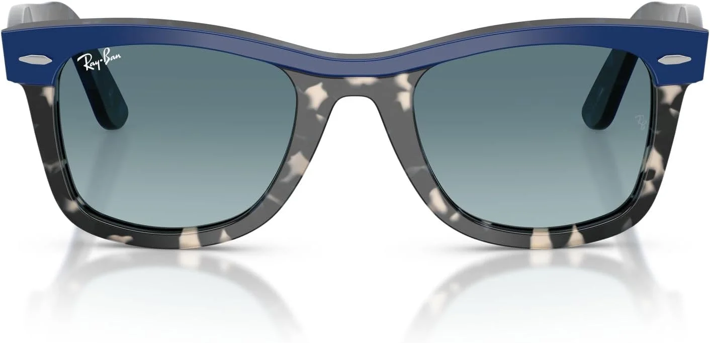 عینک آفتابی مربعی ری-بن مدل RB2240 Street Neat I، آبی روی هاوانا/آبی خاکستری تدریجی، 50 میلی متر