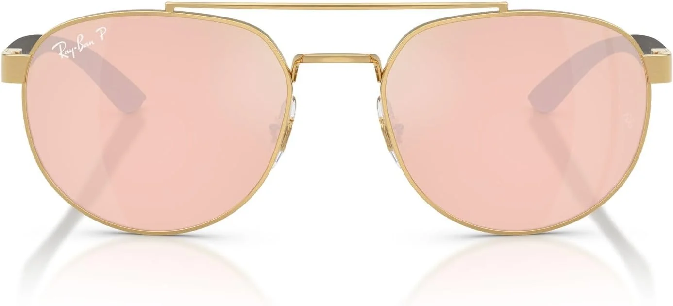 عینک آفتابی گرد Ray-Ban RB3736CH Chromance، طلایی/نارنجی آینه ای صورتی پلاریزه، 56 میلی متر