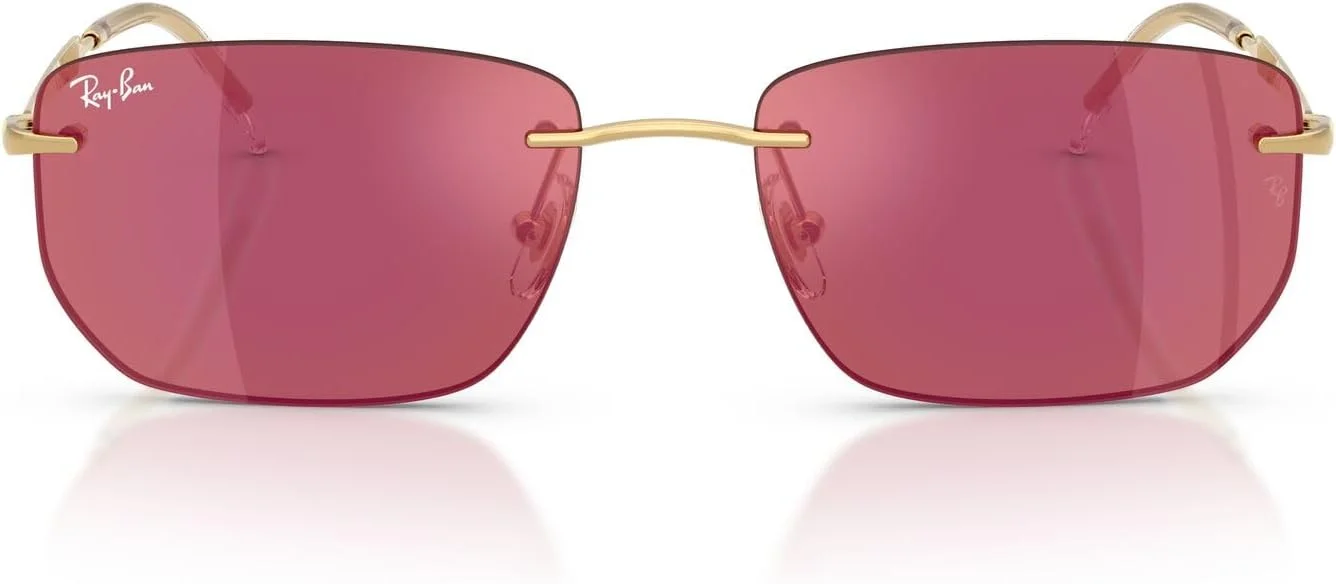 عینک آفتابی مستطیلی ری-بن RB3768، طلایی/بنفش تیره آینه ای قرمز، 56 میلی متر