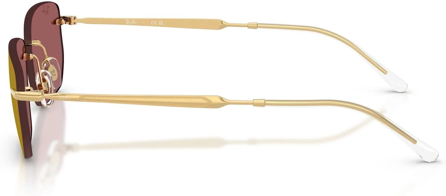 عینک آفتابی مستطیلی ری-بن RB3768، طلایی/بنفش تیره آینه ای قرمز، 56 میلی متر