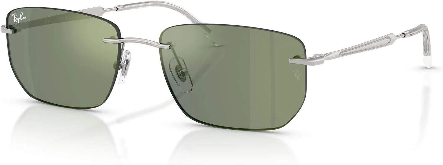 عینک آفتابی مستطیلی ری-بن مدل RB3768، نقره‌ای/سبز آینه‌ای، سایز 56 میلی‌متر