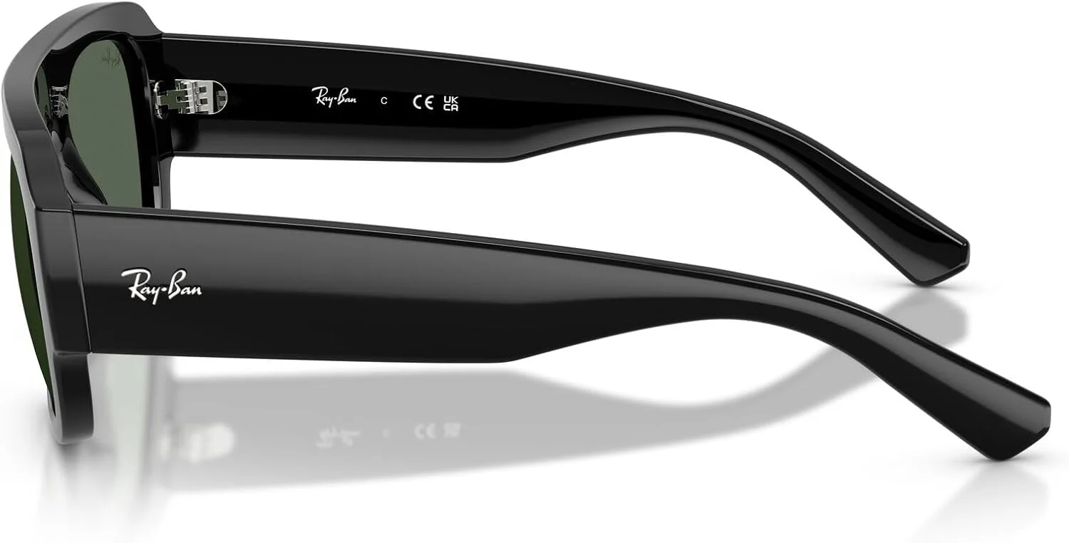 عینک آفتابی مستطیلی ری-بن مدل RB2218، مشکی/سبز تیره، 55 میلی متر