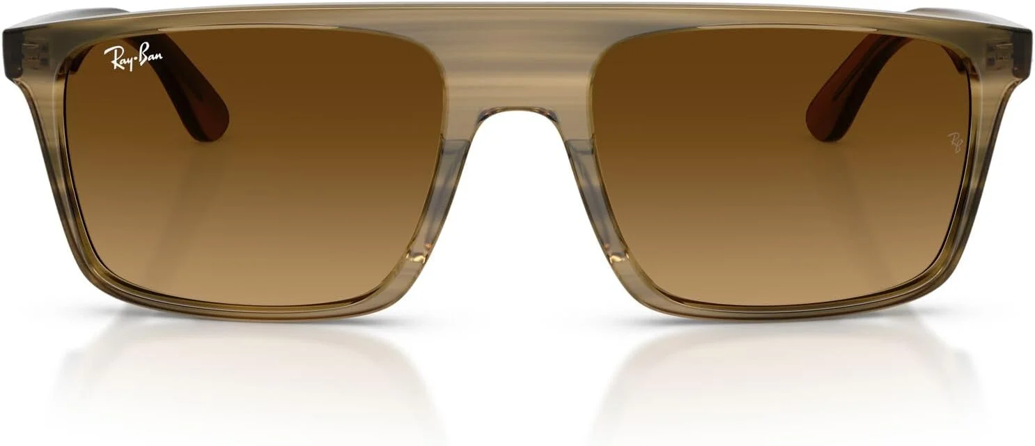 عینک آفتابی مربعی ری-بن مدل RB2222، راه راه سبز/قهوه ای تدریجی، 55 میلی متر