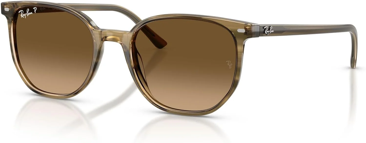 عینک آفتابی مربعی پلاریزه ری-بن RB2197 الیوت، راه راه سبز/قهوه ای گرادیان، 52 میلی متر