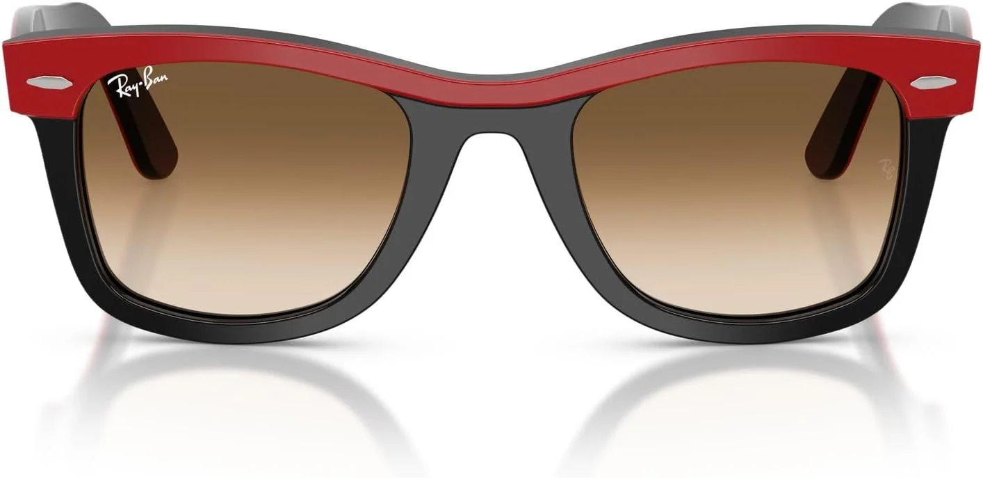 عینک آفتابی مربعی ری-بن مدل RB2240 Street Neat I، قرمز روی مشکی/قهوه ای گرادیان شفاف، 50 میلی متر