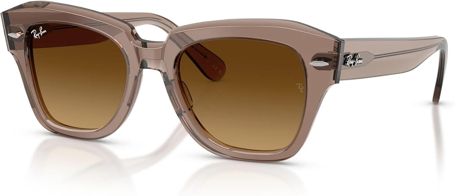 عینک آفتابی مربعی ری-بن مدل RB2186 State Street، قهوه ای روشن شفاف/قهوه ای گرادیان، 49 میلی متر