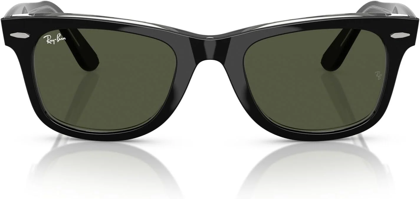 عینک آفتابی مربعی ری-بن مدل RB2140 Wayfarer اصلی، مشکی روی شفاف/سبز، 50 میلی متر