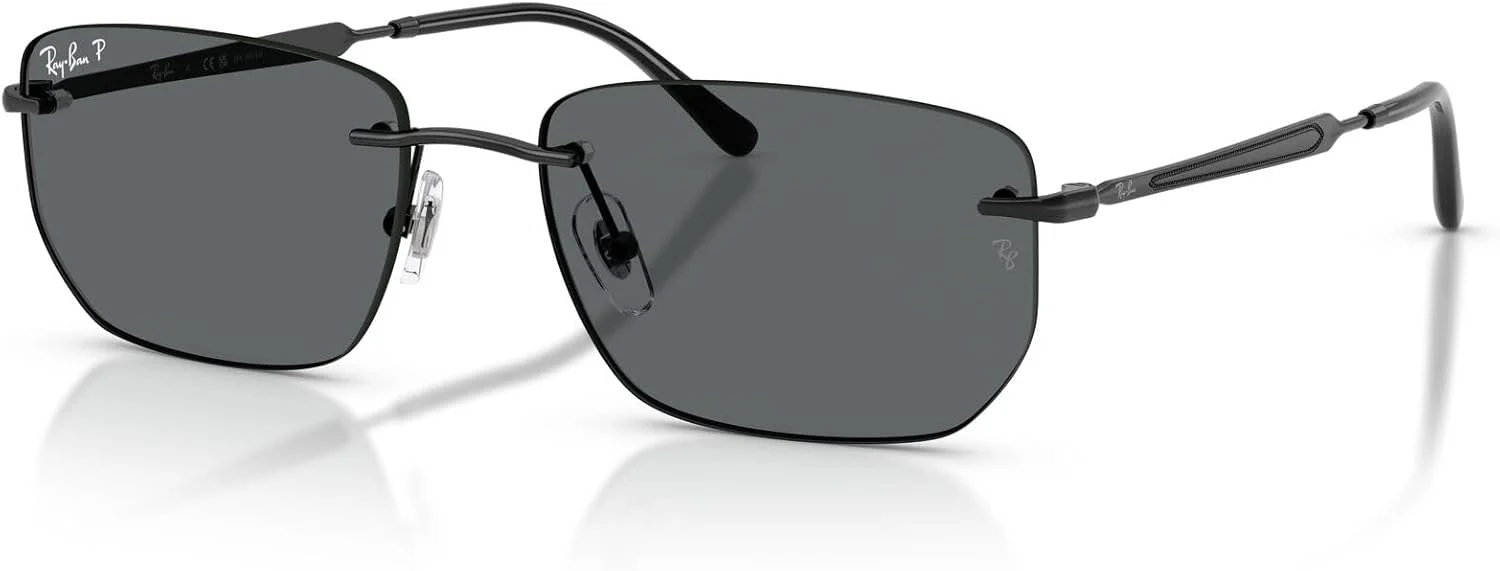 عینک آفتابی مستطیلی ری-بن RB3768، مشکی/خاکستری تیره پلاریزه، 56 میلی متر