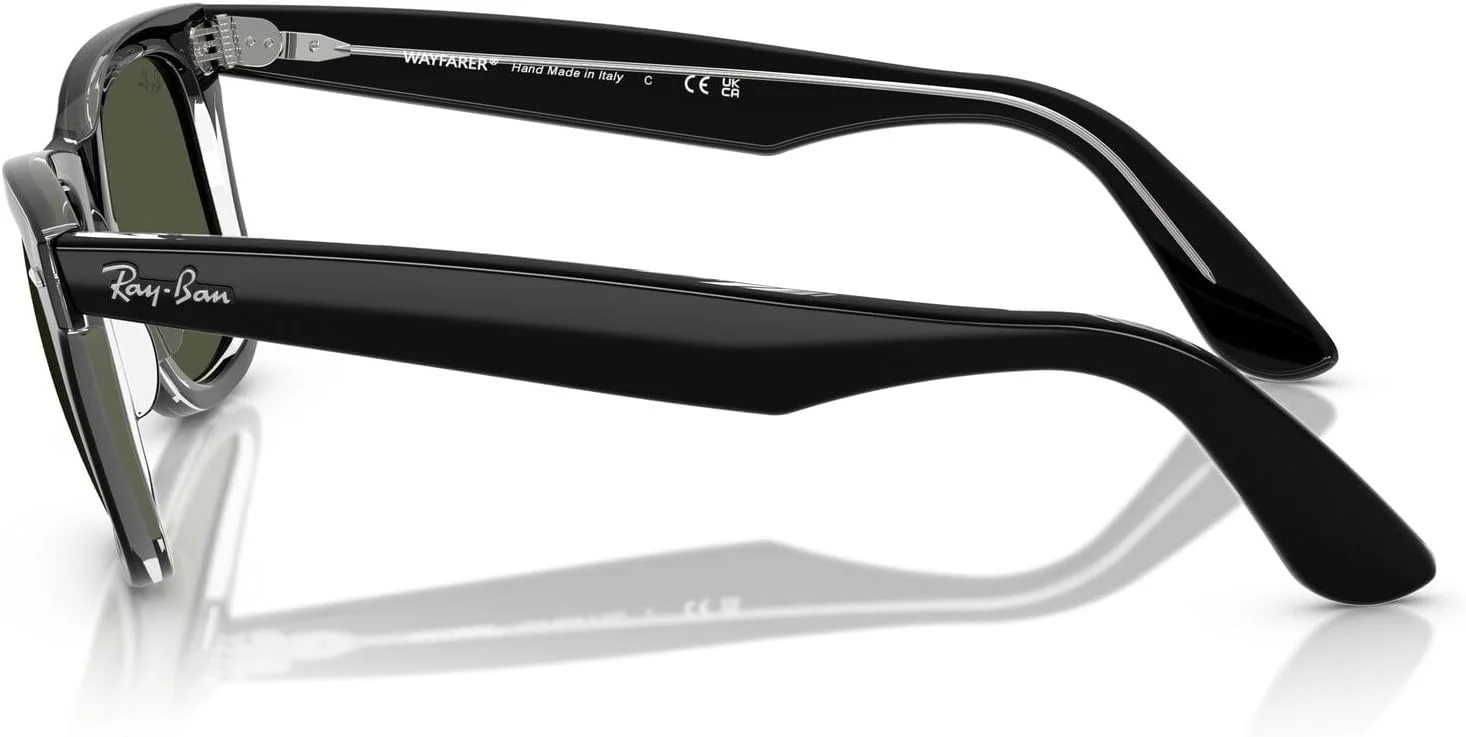 عینک آفتابی مربعی ری-بن مدل RB2140 Wayfarer اصلی، مشکی روی شفاف/سبز، 50 میلی متر