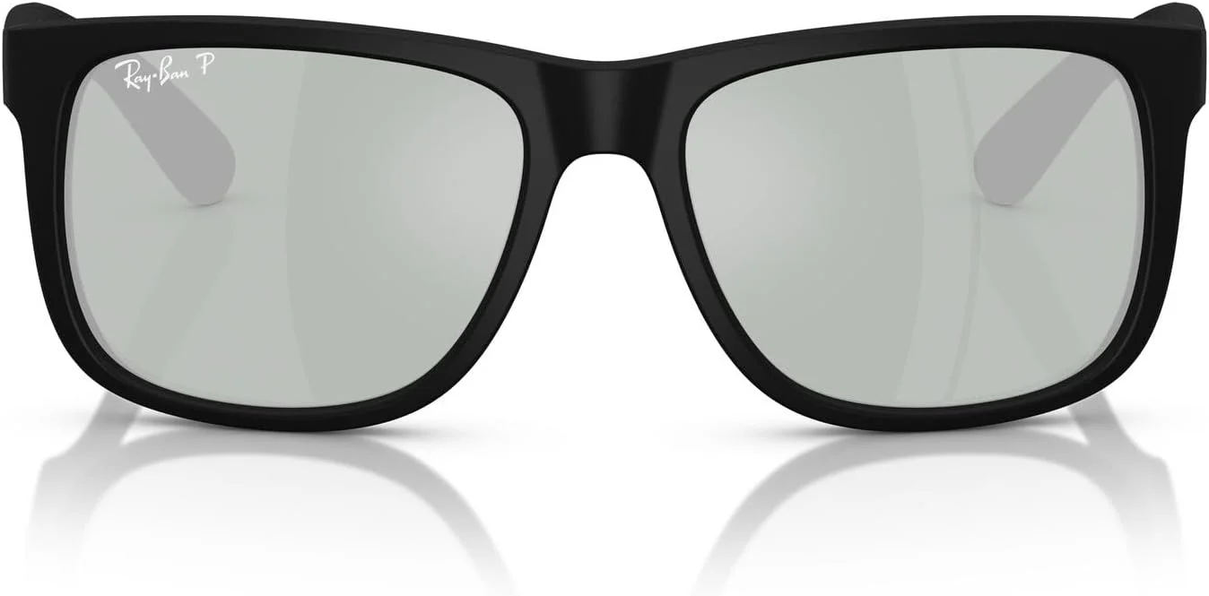 عینک آفتابی مستطیلی ری-بن مدل RB4165 جاستین، مشکی رابر/سبز آینه ای نقره ای پلاریزه، 51 میلی متر