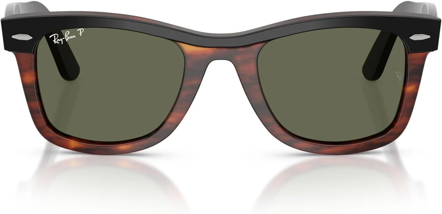 عینک آفتابی مربعی ری-بن مدل RB2240 Street Neat، مشکی روی هاوانا/سبز پلاریزه، 50 میلی متر
