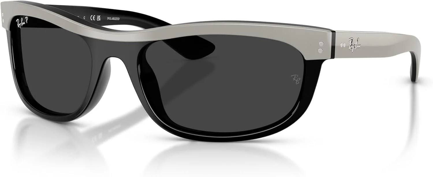 عینک آفتابی مستطیلی ری-بن RB2489 Street Neat II، خاکستری روی مشکی/مشکی پلاریزه، 62 میلی متر