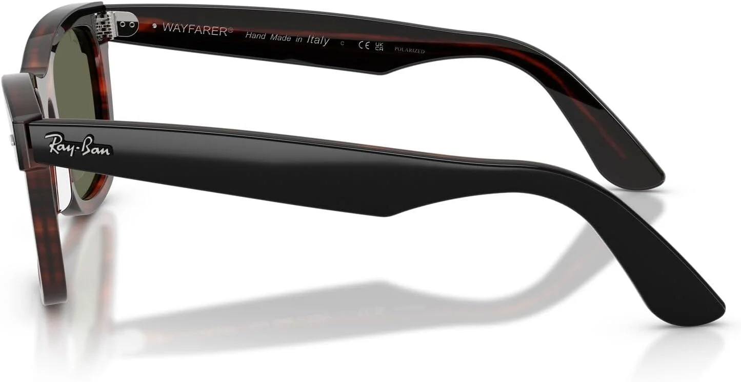 عینک آفتابی مربعی ری-بن مدل RB2240 Street Neat، مشکی روی هاوانا/سبز پلاریزه، 50 میلی متر