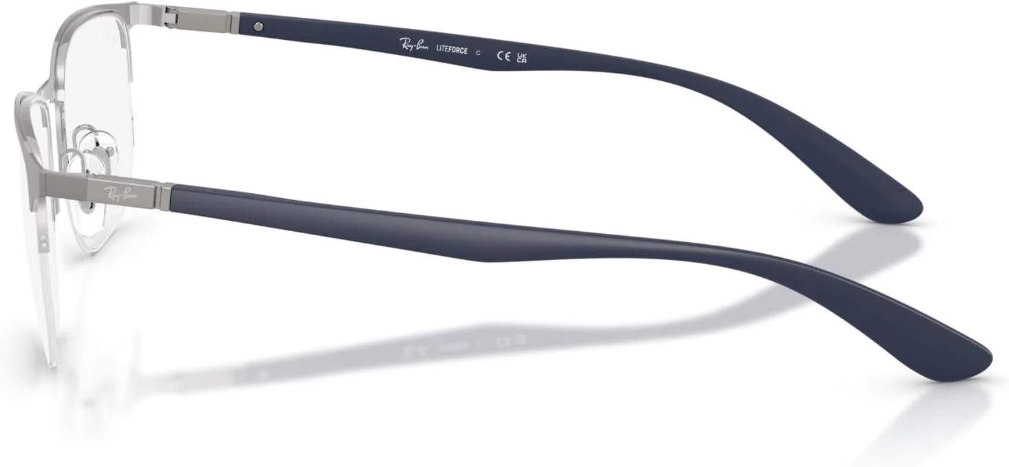 فریم عینک طبی مستطیلی ری-بن RX6513، رنگ متالیک خاکستری مات روی نقره ای/لنز نمایشی، سایز 55 میلی متر