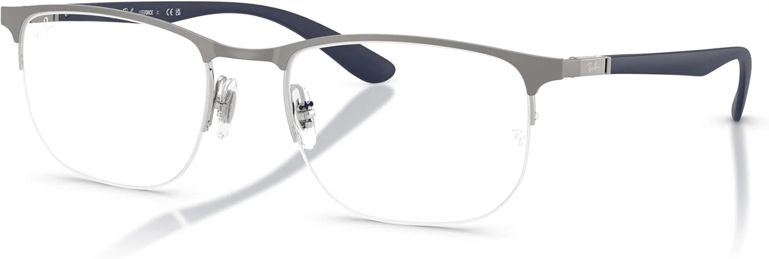 فریم عینک طبی مستطیلی ری-بن RX6513، رنگ متالیک خاکستری مات روی نقره ای / لنز دمو، سایز 53 میلی متر
