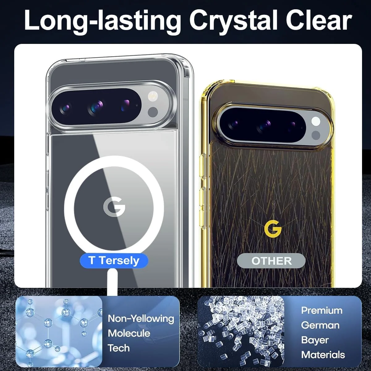 قاب مغناطیسی T Tersely برای Google Pixel 10/Pixel 10 Pro 2025، سازگار با MagSafe، پشت مقاوم در برابر خش، پوشش تلفن مغناطیسی شفاف ضد خش