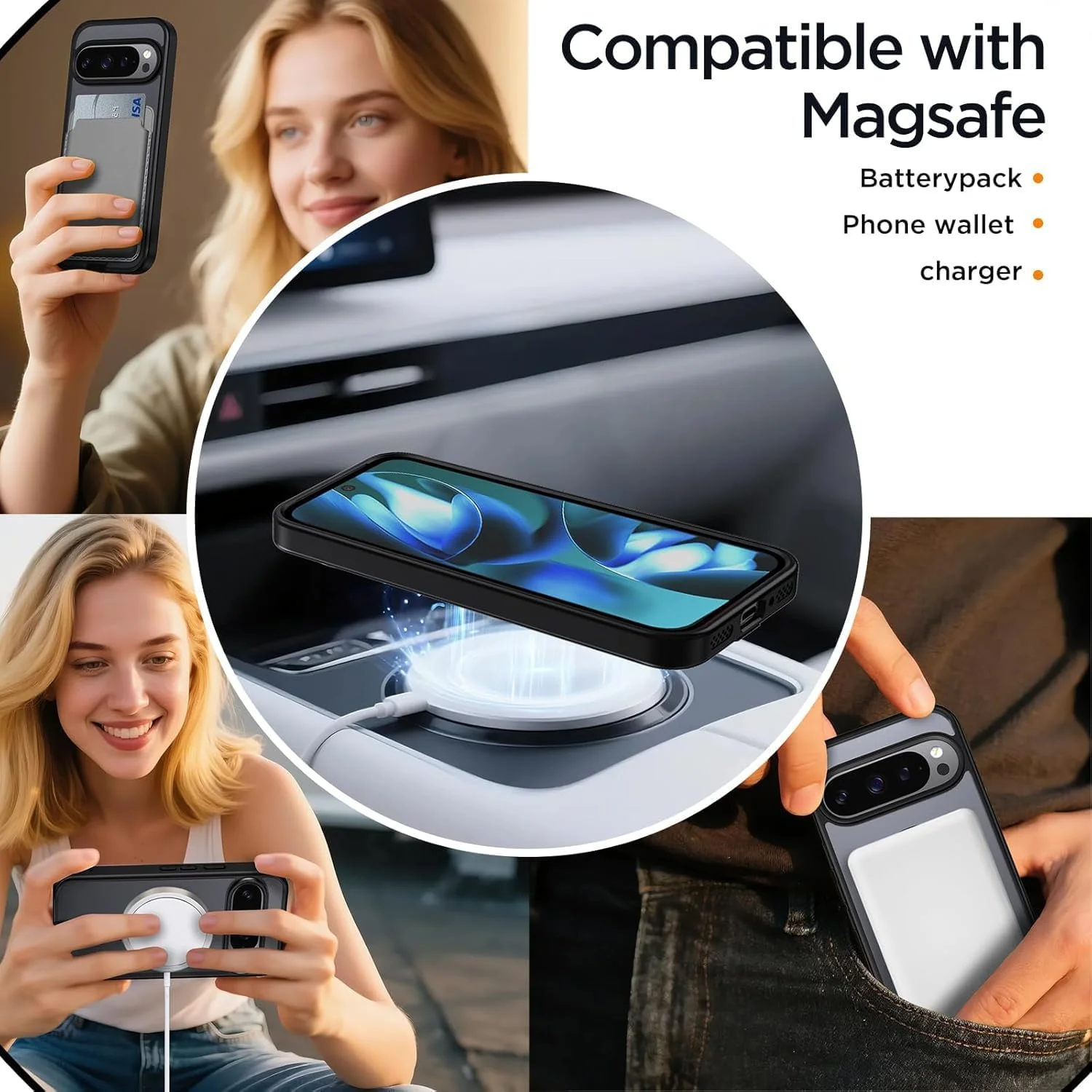 قاب مغناطیسی برای گوگل پیکسل 9/9 پرو 10/10 پرو، [پایه 3 حالته] [محافظت در برابر سقوط در سطح نظامی] با پایه نامرئی ضد ضربه و باریک برای پیکسل 9/9 پرو 10/10 پرو، مشکی