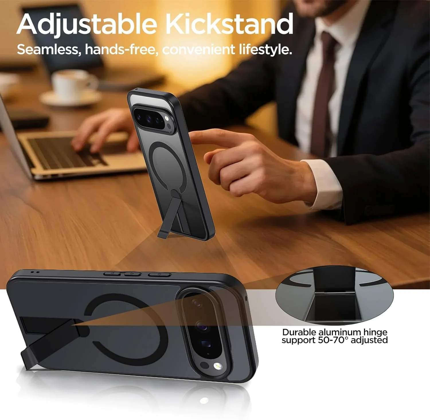 قاب مغناطیسی برای گوگل پیکسل 9/9 پرو 10/10 پرو، [پایه 3 حالته] [محافظت در برابر سقوط در سطح نظامی] با پایه نامرئی ضد ضربه و باریک برای پیکسل 9/9 پرو 10/10 پرو، مشکی