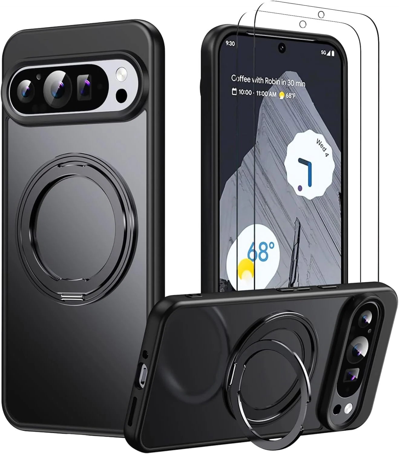 قاب محافظ مغناطیسی با پایه برای گوگل پیکسل 9/9 پرو به همراه 2 محافظ صفحه نمایش شیشه ای حرارت دیده، پایه مغناطیسی چرخان 360 درجه، سازگار با MagSafe، محافظت در برابر ضربه در سطح نظامی، مشکی قاب محافظ مغناطیسی با پایه برای گوگل پیکسل 9/9 پرو به همراه 2 محافظ صفحه نمایش شیشه ای حرارت دیده، پایه مغناطیسی چرخان 360 درجه، سازگار با MagSafe، محافظت در برابر ضربه در سطح نظامی، مشکی