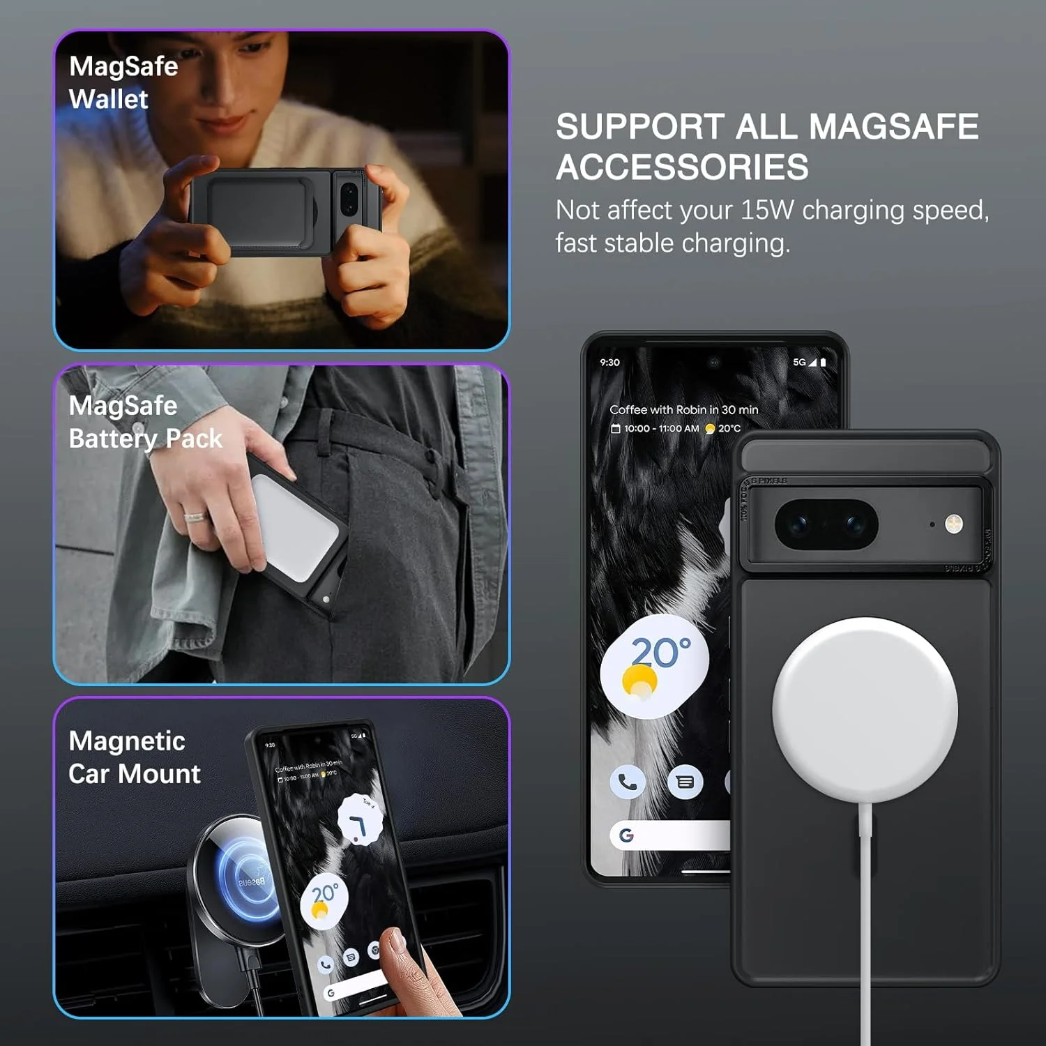 قاب محافظ گوشی گوگل پیکسل 7 بنتوبن [سازگار با MagSafe] - کاور محافظ مغناطیسی مات نیمه شفاف MagSafe - قاب محافظ باریک ضد ضربه برای آقایان و بانوان - مشکی