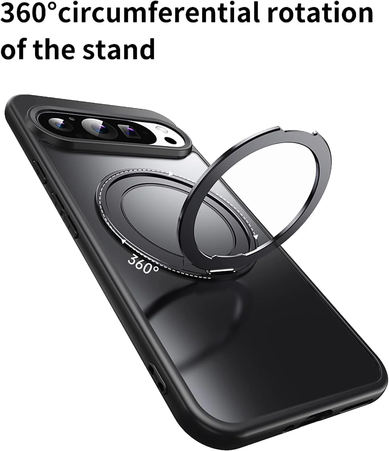 قاب محافظ مغناطیسی با پایه برای گوگل پیکسل 9/9 پرو به همراه 2 محافظ صفحه نمایش شیشه ای حرارت دیده، پایه مغناطیسی چرخان 360 درجه، سازگار با MagSafe، محافظت در برابر ضربه در سطح نظامی، مشکی