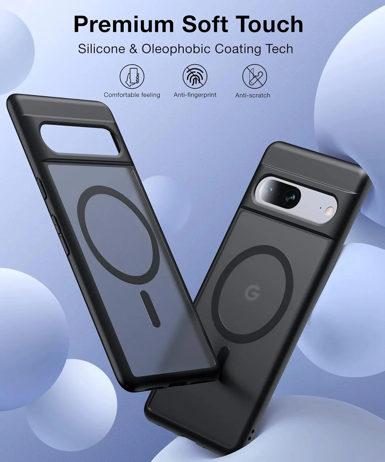 قاب محافظ مغناطیسی گوشی گوگل پیکسل 7 [سازگار با MagSafe] [ضد اثر انگشت] [باریک] [مقاوم در برابر ضربه] با پشت مات نیمه شفاف، مشکی، مناسب برای گوشی پیکسل 7 5G با اندازه 6.3 اینچ