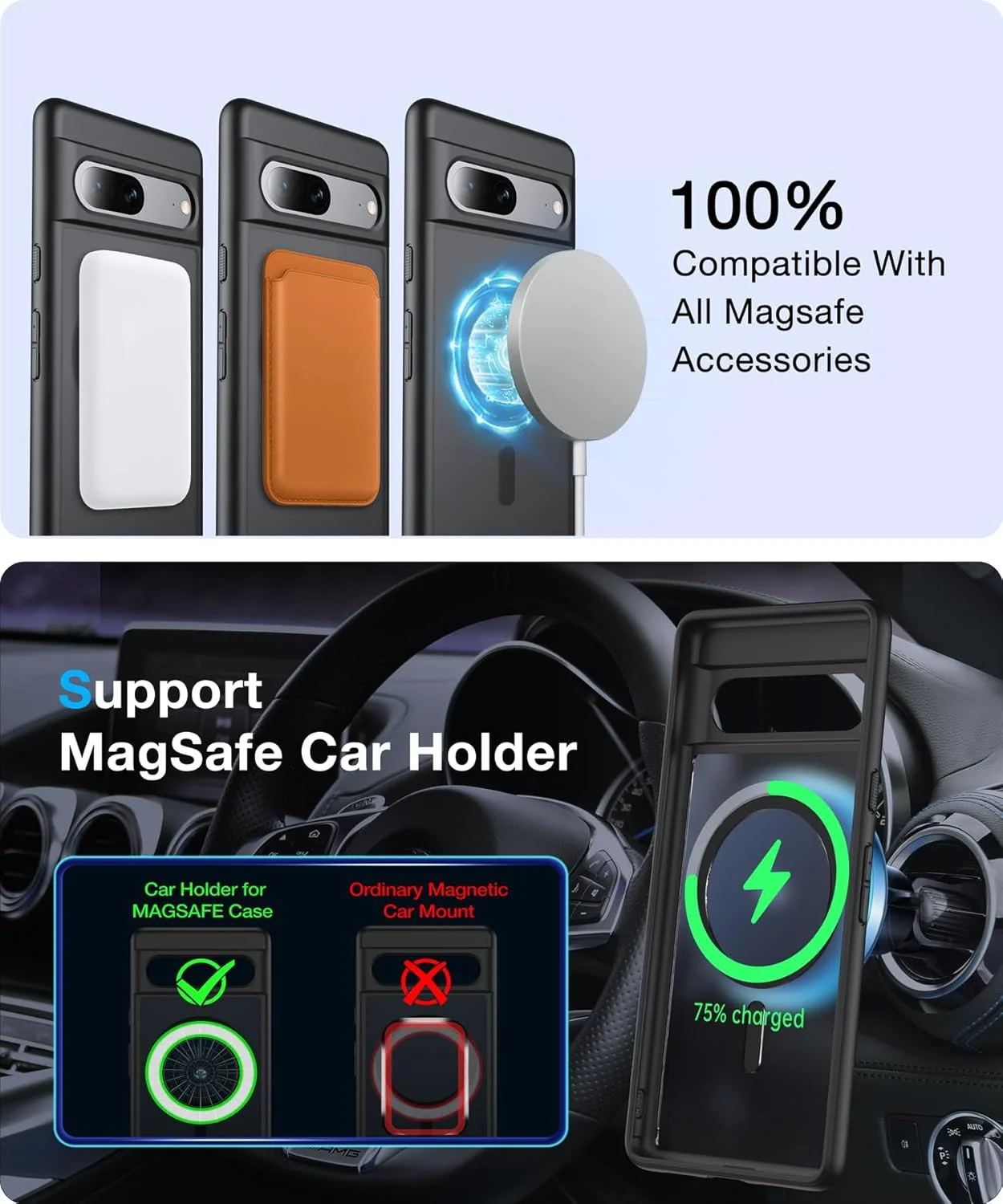 قاب محافظ مغناطیسی گوشی گوگل پیکسل 7 [سازگار با MagSafe] [ضد اثر انگشت] [باریک] [مقاوم در برابر ضربه] با پشت مات نیمه شفاف، مشکی، مناسب برای گوشی پیکسل 7 5G با اندازه 6.3 اینچ