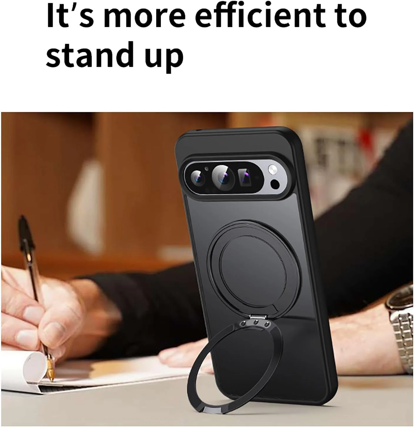 قاب محافظ مغناطیسی با پایه برای گوگل پیکسل 9/9 پرو به همراه 2 محافظ صفحه نمایش شیشه ای حرارت دیده، پایه مغناطیسی چرخان 360 درجه، سازگار با MagSafe، محافظت در برابر ضربه در سطح نظامی، مشکی