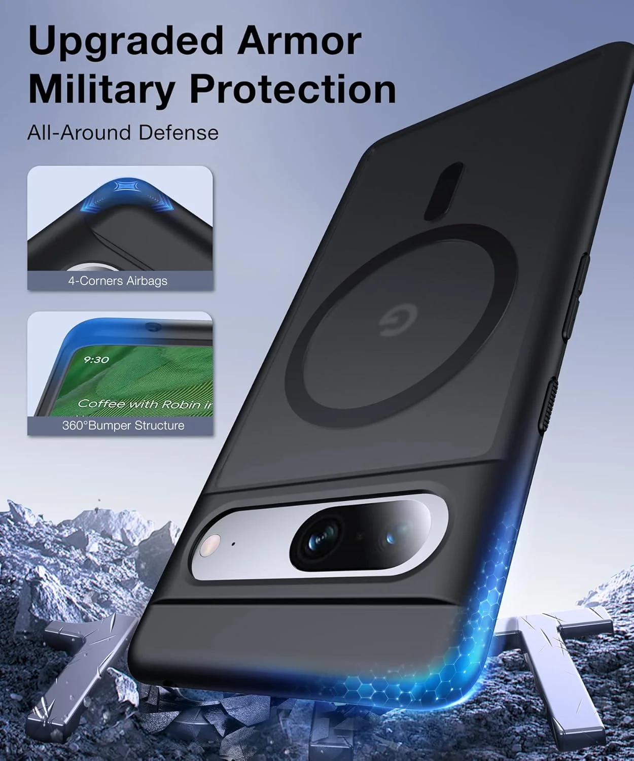 قاب محافظ مغناطیسی گوشی گوگل پیکسل 7 [سازگار با MagSafe] [ضد اثر انگشت] [باریک] [مقاوم در برابر ضربه] با پشت مات نیمه شفاف، مشکی، مناسب برای گوشی پیکسل 7 5G با اندازه 6.3 اینچ