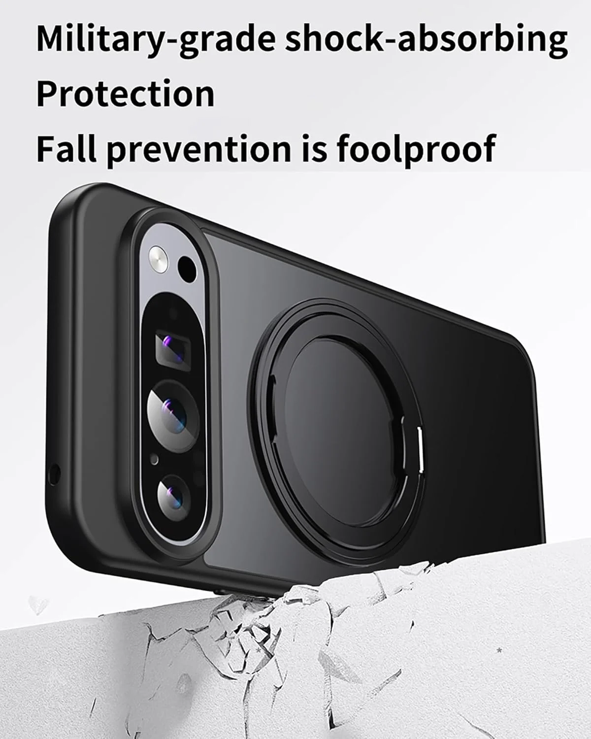 قاب محافظ مغناطیسی با پایه برای گوگل پیکسل 9/9 پرو به همراه 2 محافظ صفحه نمایش شیشه ای حرارت دیده، پایه مغناطیسی چرخان 360 درجه، سازگار با MagSafe، محافظت در برابر ضربه در سطح نظامی، مشکی