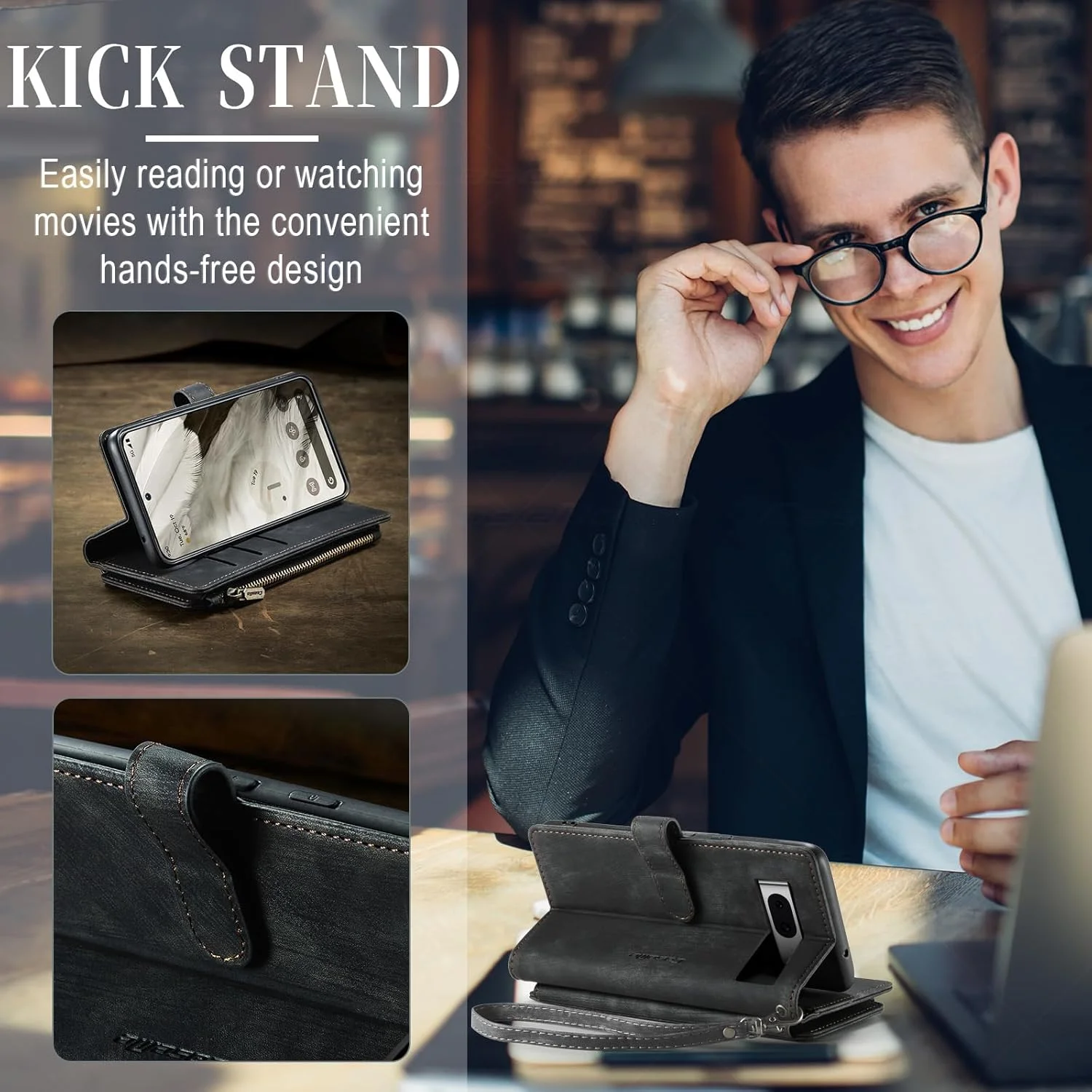 کیف ELEPIK برای گوگل پیکسل 8، کیف پول پیکسل 8 با جای کارت، پایه نگهدارنده، بند مچی برای خانم ها و آقایان، کیف گوشی مغناطیسی چرمی PU بادوام برای پیکسل 8، مشکی شیک کیف ELEPIK برای گوگل پیکسل 8، کیف پول پیکسل 8 با جای کارت، پایه نگهدارنده، بند مچی برای خانم ها و آقایان، کیف گوشی مغناطیسی چرمی PU بادوام برای پیکسل 8، مشکی شیک