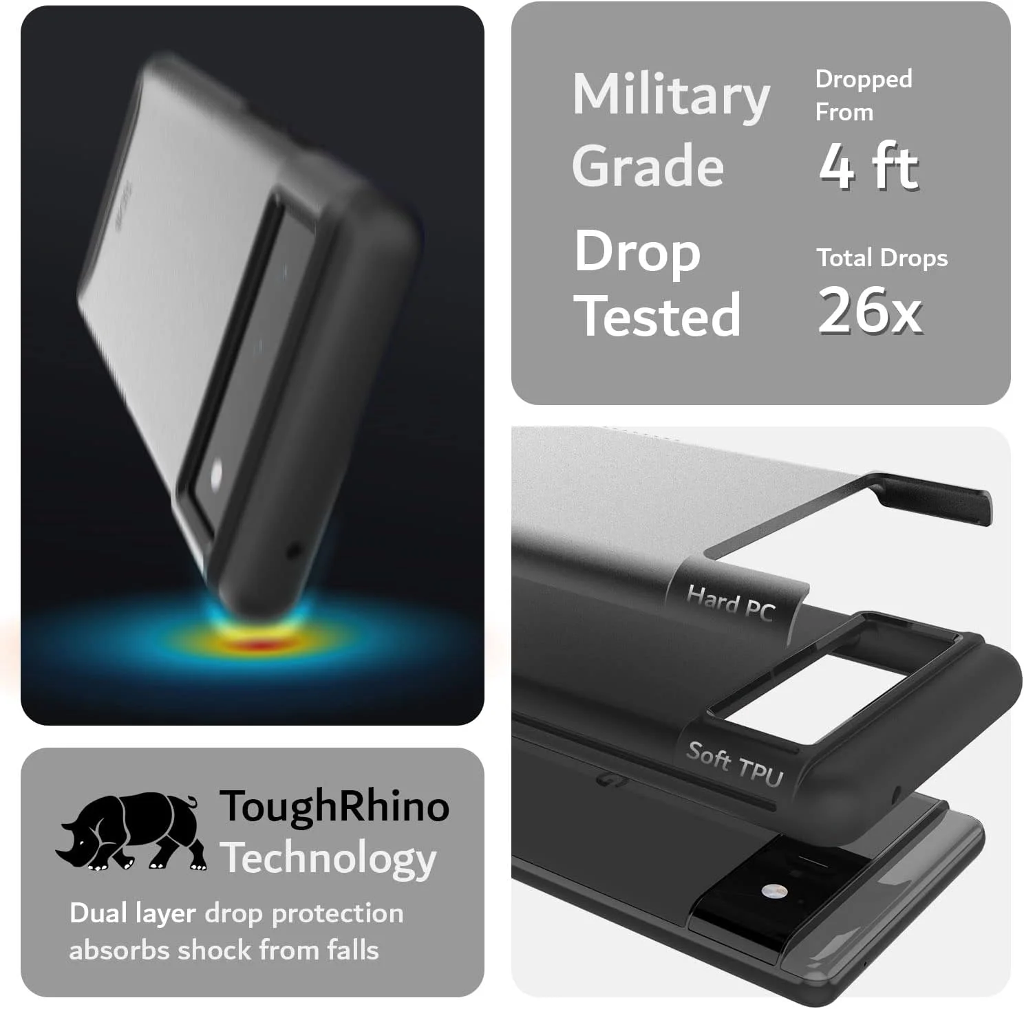 محافظ دوگانه TUDIA طراحی شده برای گوشی گوگل پیکسل 6 (سال 2021)، [ادغام] ضد ضربه، مقاوم، دو لایه، باریک و سخت
