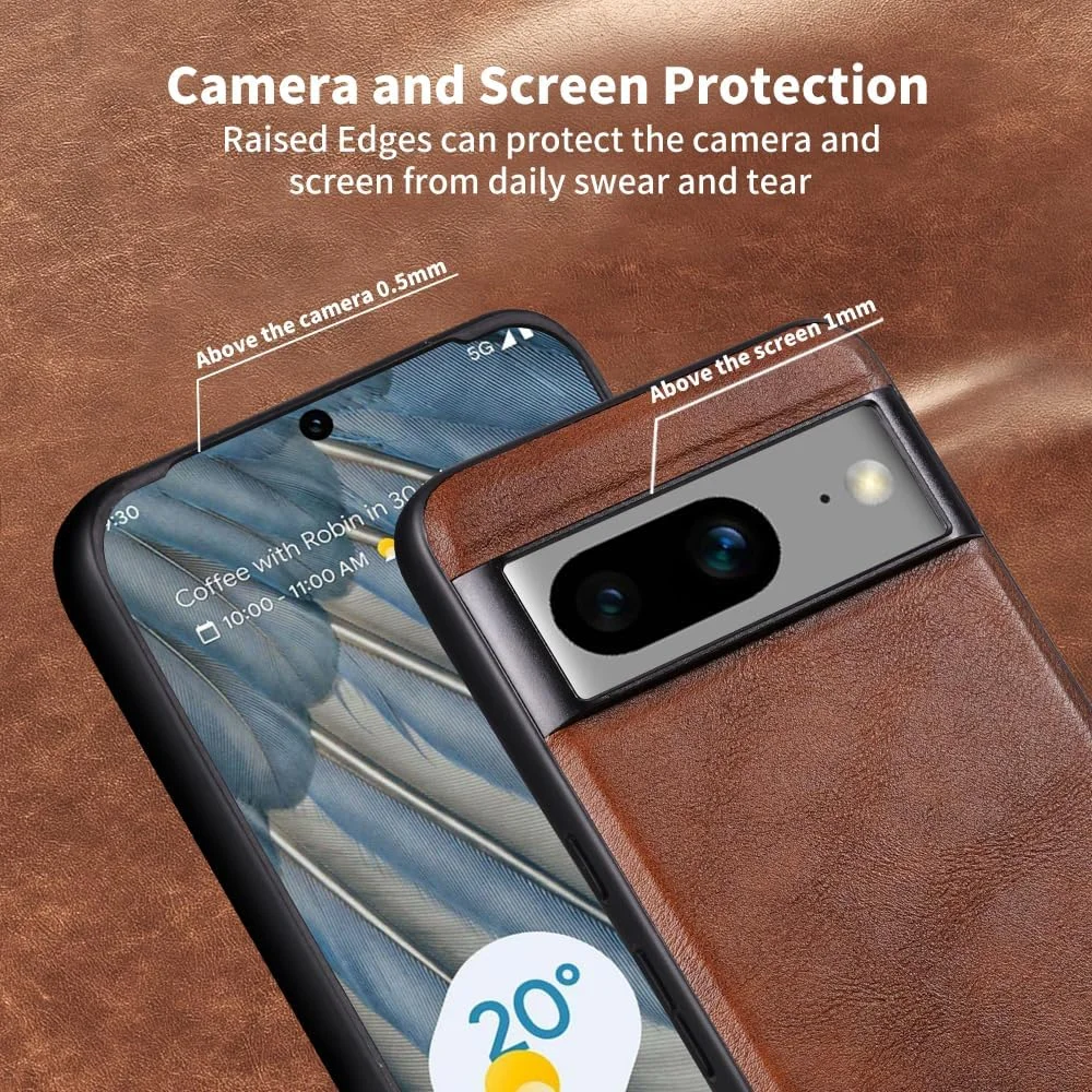 کاور محافظ گوشی گوگل پیکسل 8 مدل X-Level، فوق العاده نازک، چرم PU با کیفیت، بامپر TPU نرم و ضربه گیر، قهوه ای