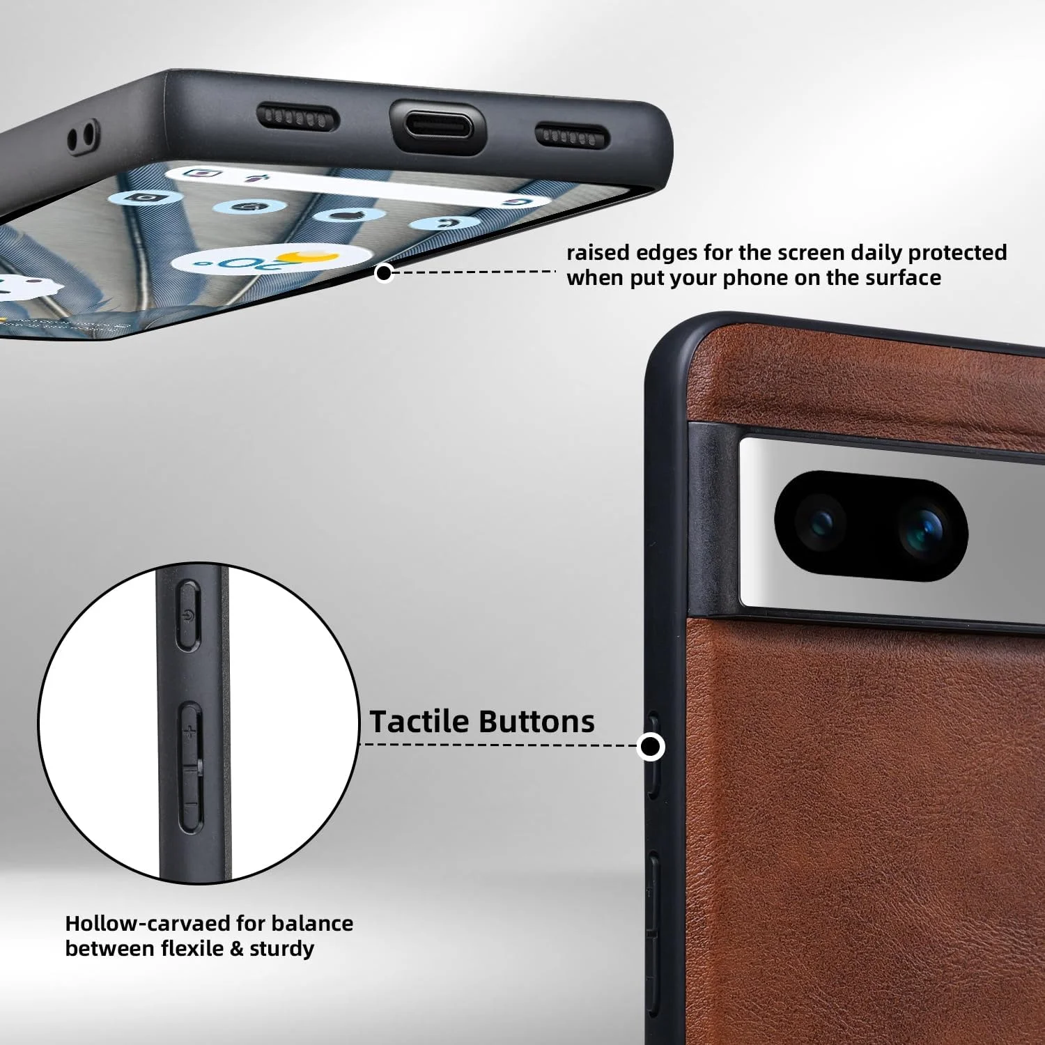 کاور محافظ گوشی گوگل پیکسل 8 مدل X-Level، فوق العاده نازک، چرم PU با کیفیت، بامپر TPU نرم و ضربه گیر، قهوه ای